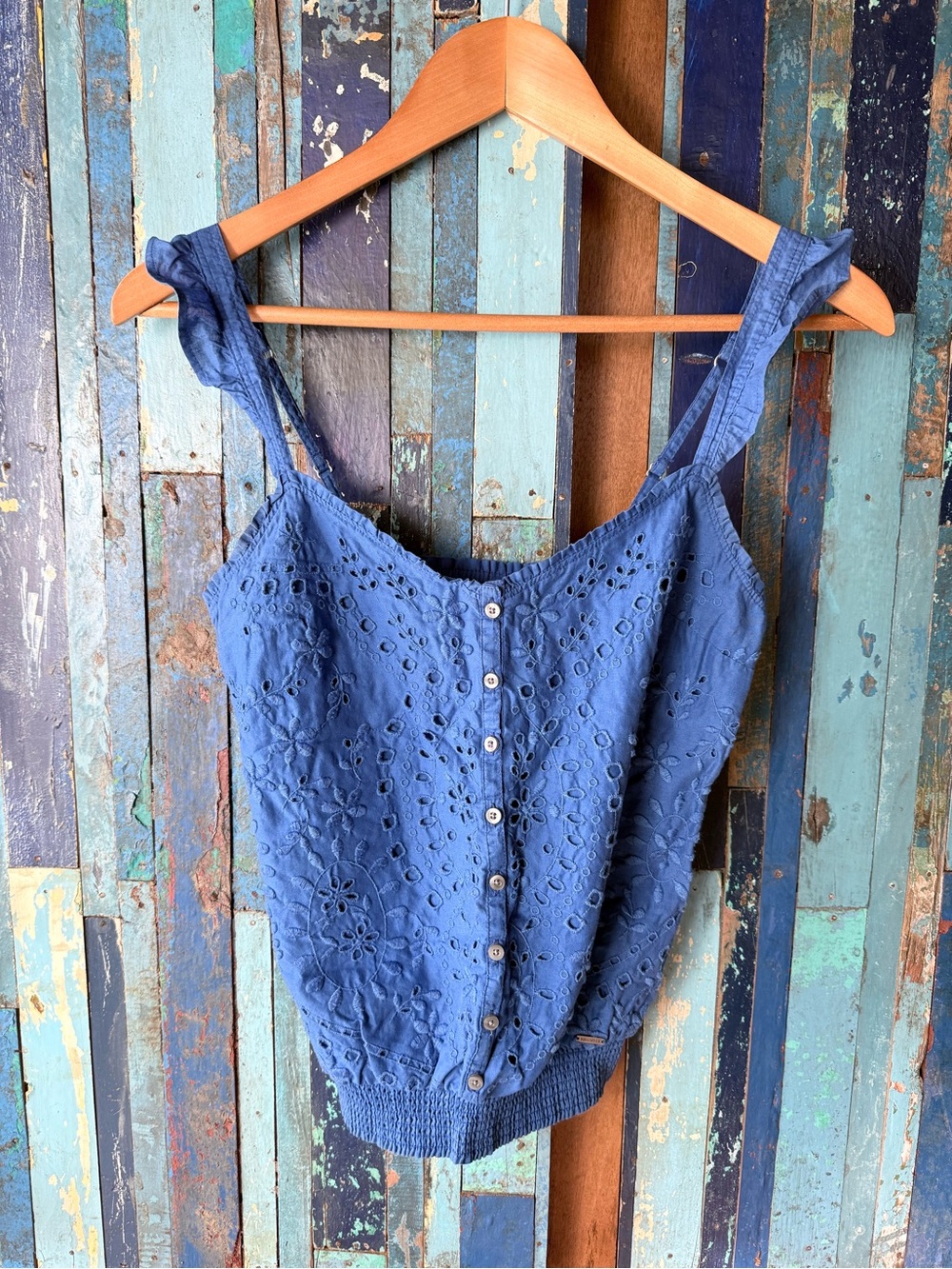 Hollister Blue Eyelet Button-Front Tank Top